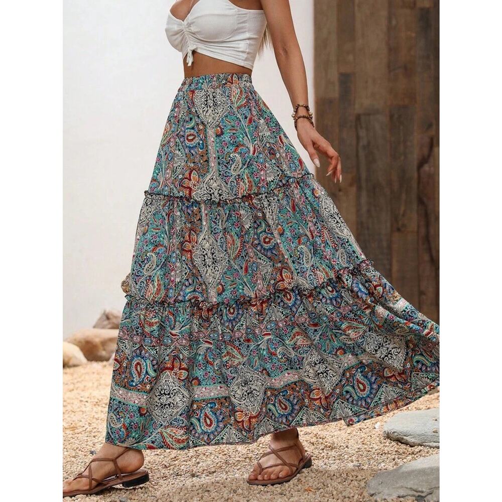 NATURAL LIFE Multicolor Bohemian Maxi Skirt - Picture 2 of 14